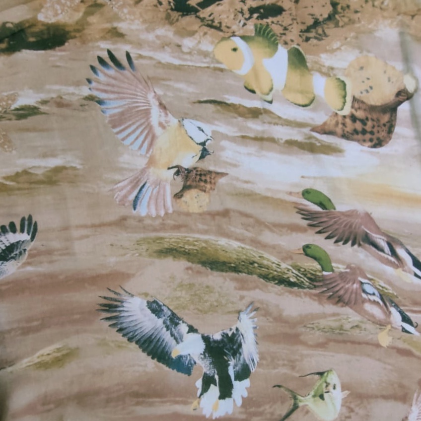 Free Bird Print On Silk Chiffon