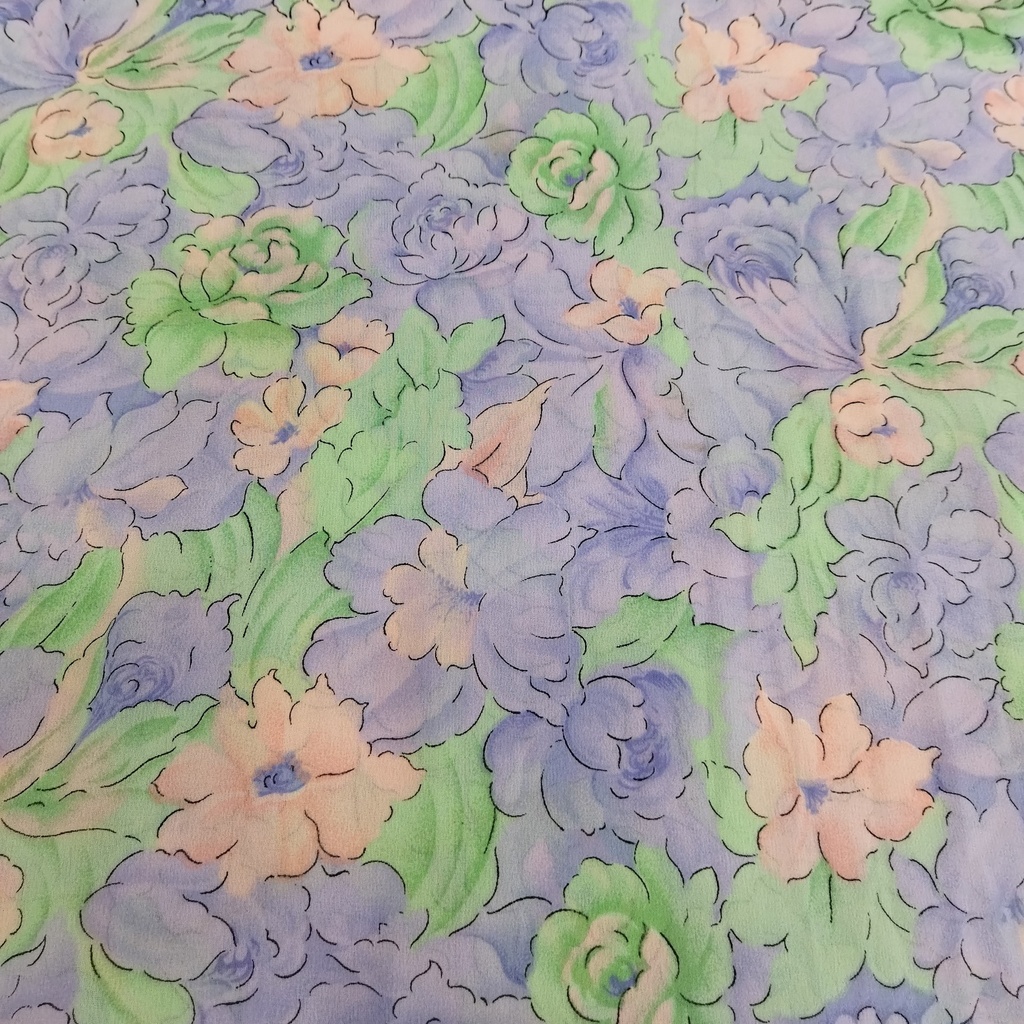 Light Blue & Green Floral Print On Georgette