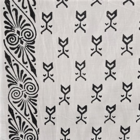 White Cotton Black Block Print Woven Fabric