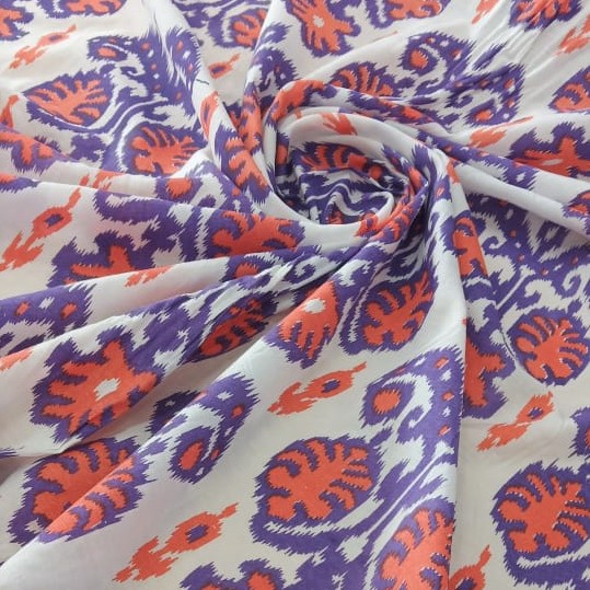 White Cotton Ethnic Block Print  Woven Fabric