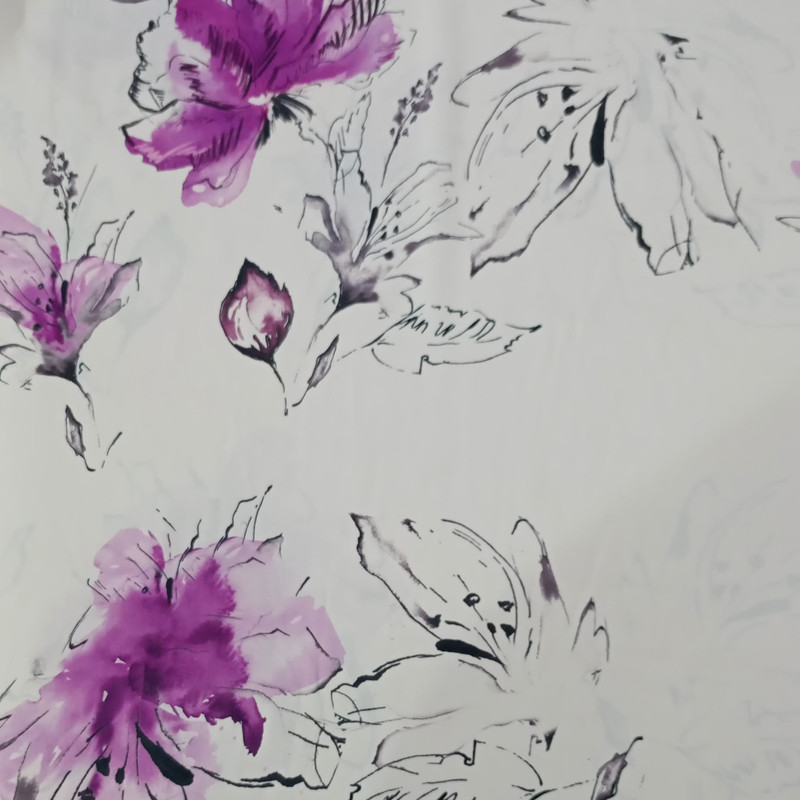 Voilet Lily Print On Korean Satin SS22A-KSPA70