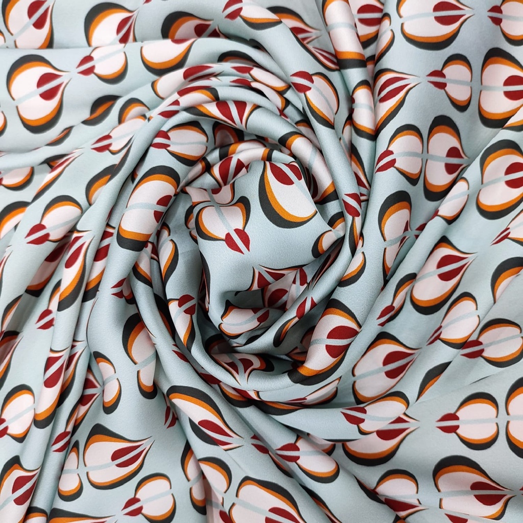 Peacock Feather Print On Korean Satin SS22L KSPL01