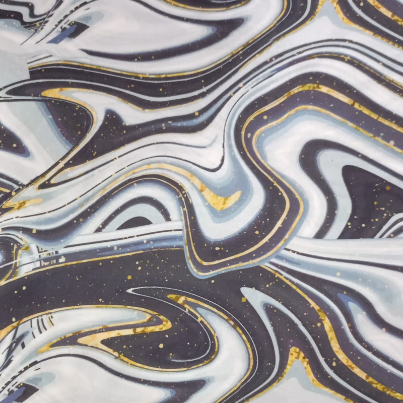 Black & White Marble Print On Korean Satin SS22A-KSPA08