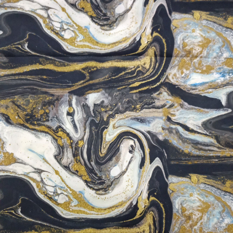 Golden Black & White Marble Print On Korean Satin SS22A KSPA11