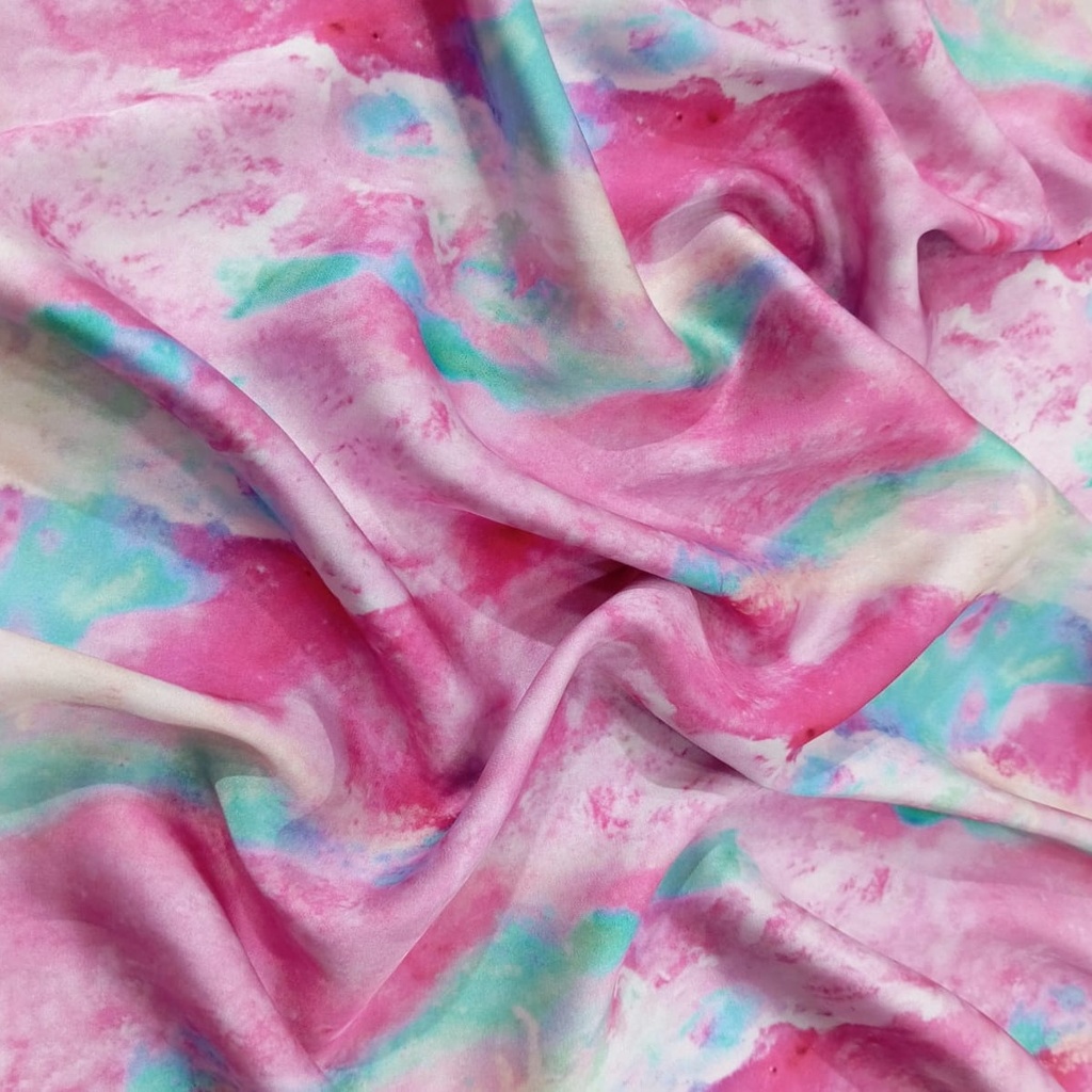 Pink Tie Die Print On Korean Satin Fabric SS22A KSPA02