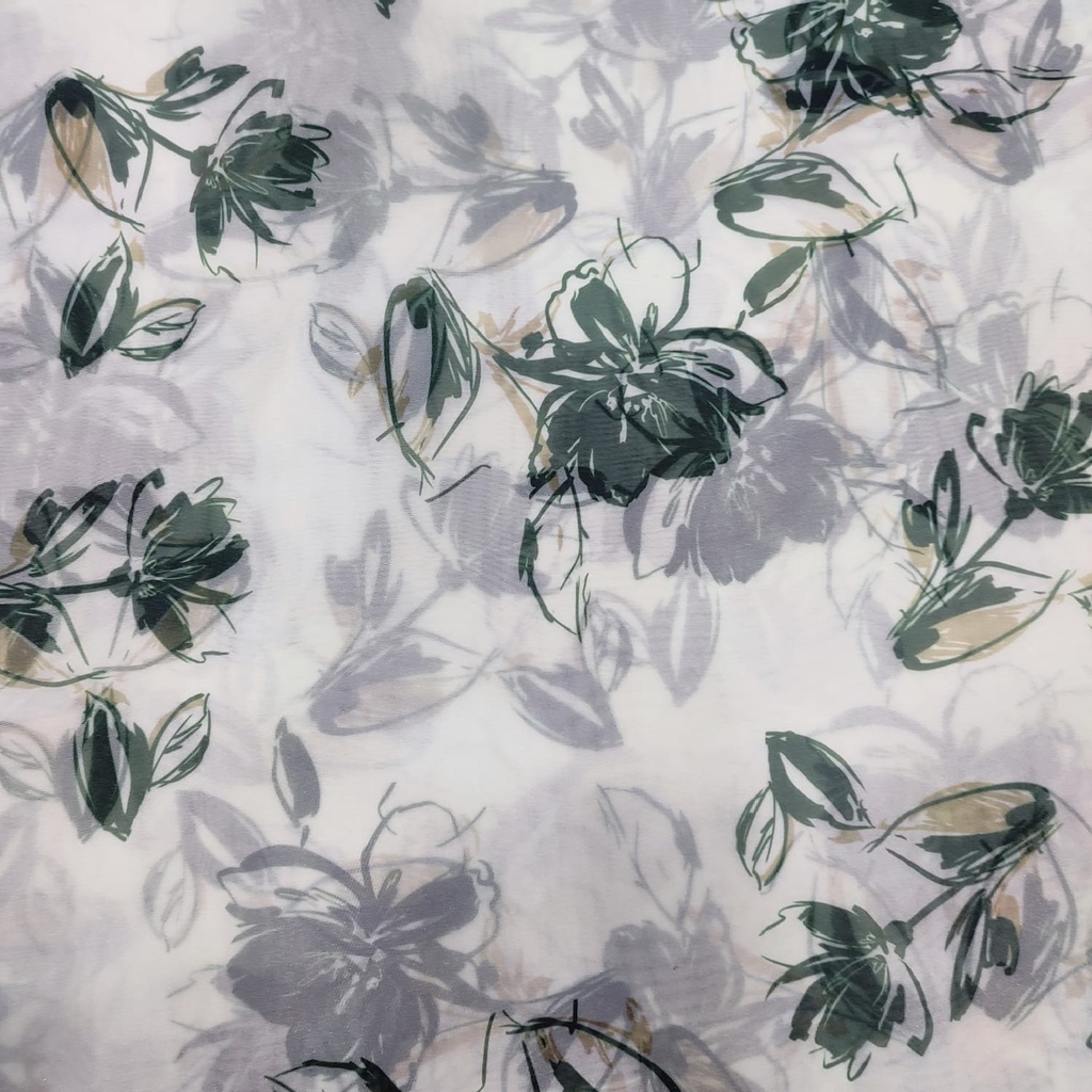 Green Leaf In White Base Print On Organza SS22A-ORPA54