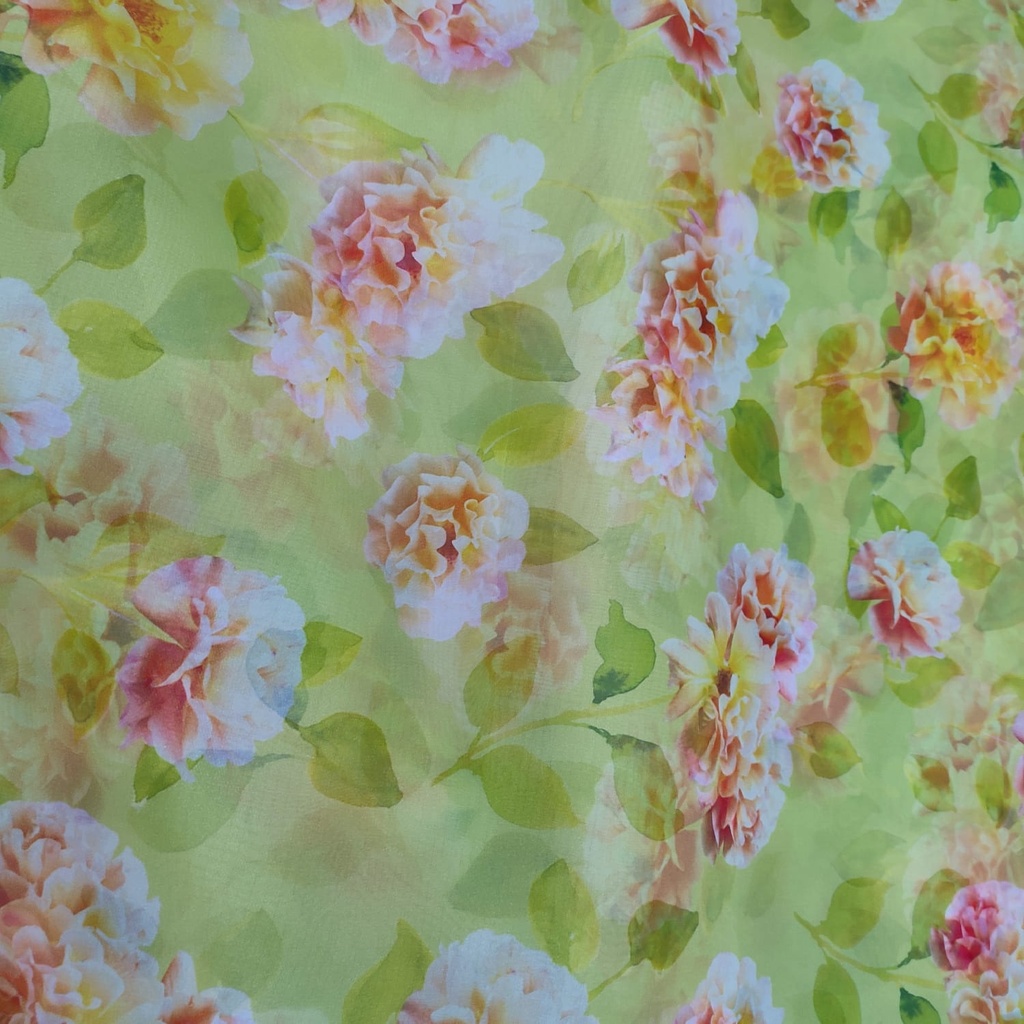 Green Base Pastel Flower Print On Organza SS22A-ORPA45