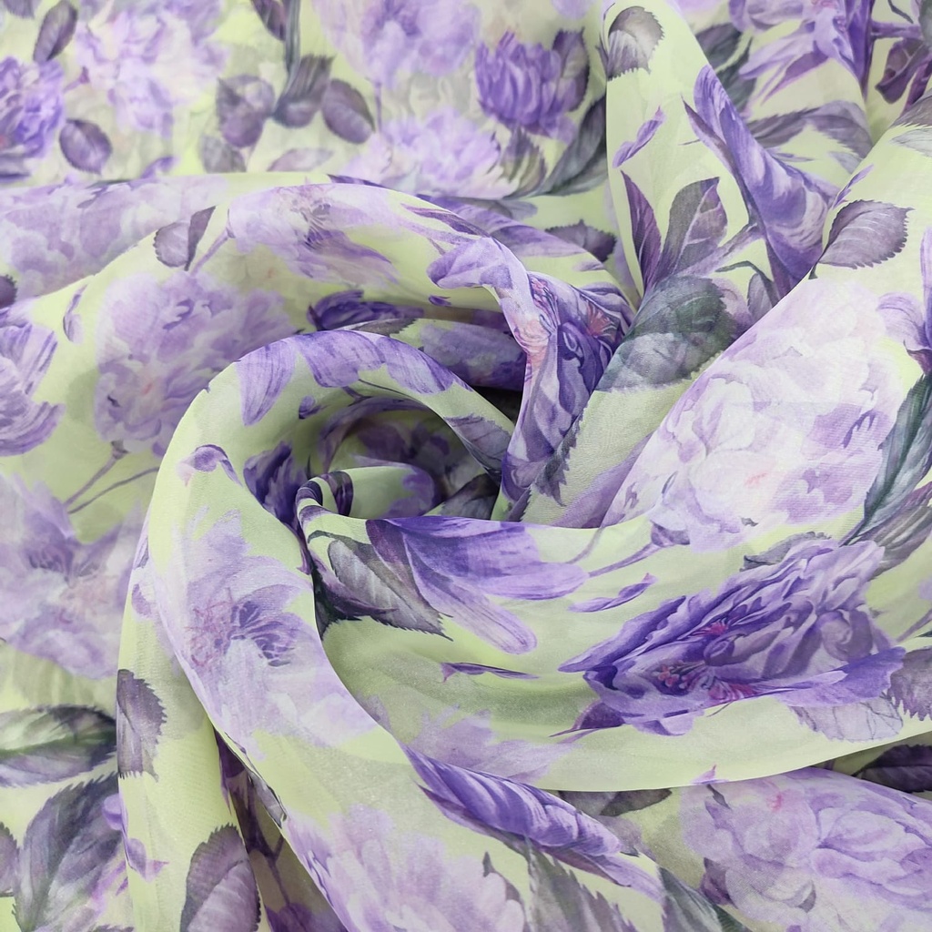 Purple Mariegold Floral Print On Organza SS22A-ORPA64