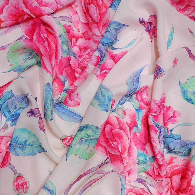 Pink Rose Garden Print On Royal Georgette (SS22A) RGPA34