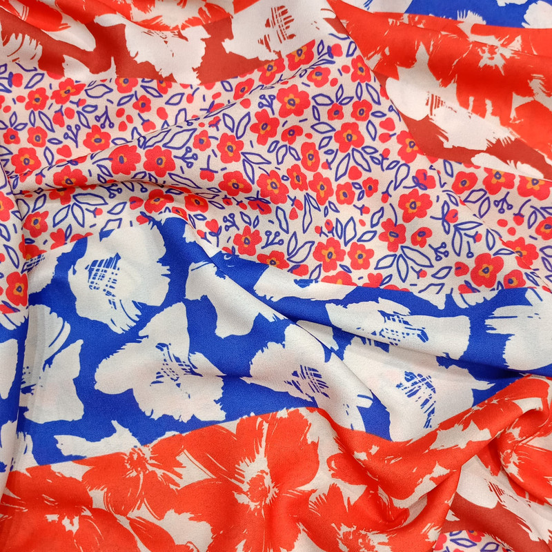 Red Floral Print On Print On Royal Georgette (SS22L) RGPL43
