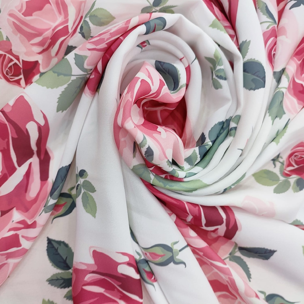 Pink Rose In White Base Print On Royal Georgette (SS22A) RGPA31