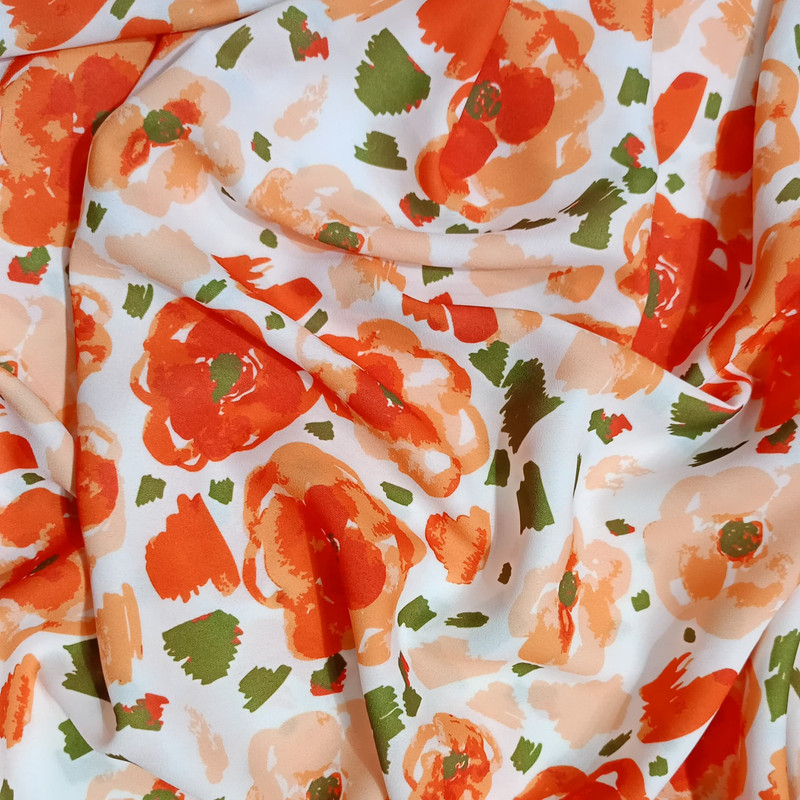 Red Flower White Base Print On Royal Georgette (SS22N) RGPB50