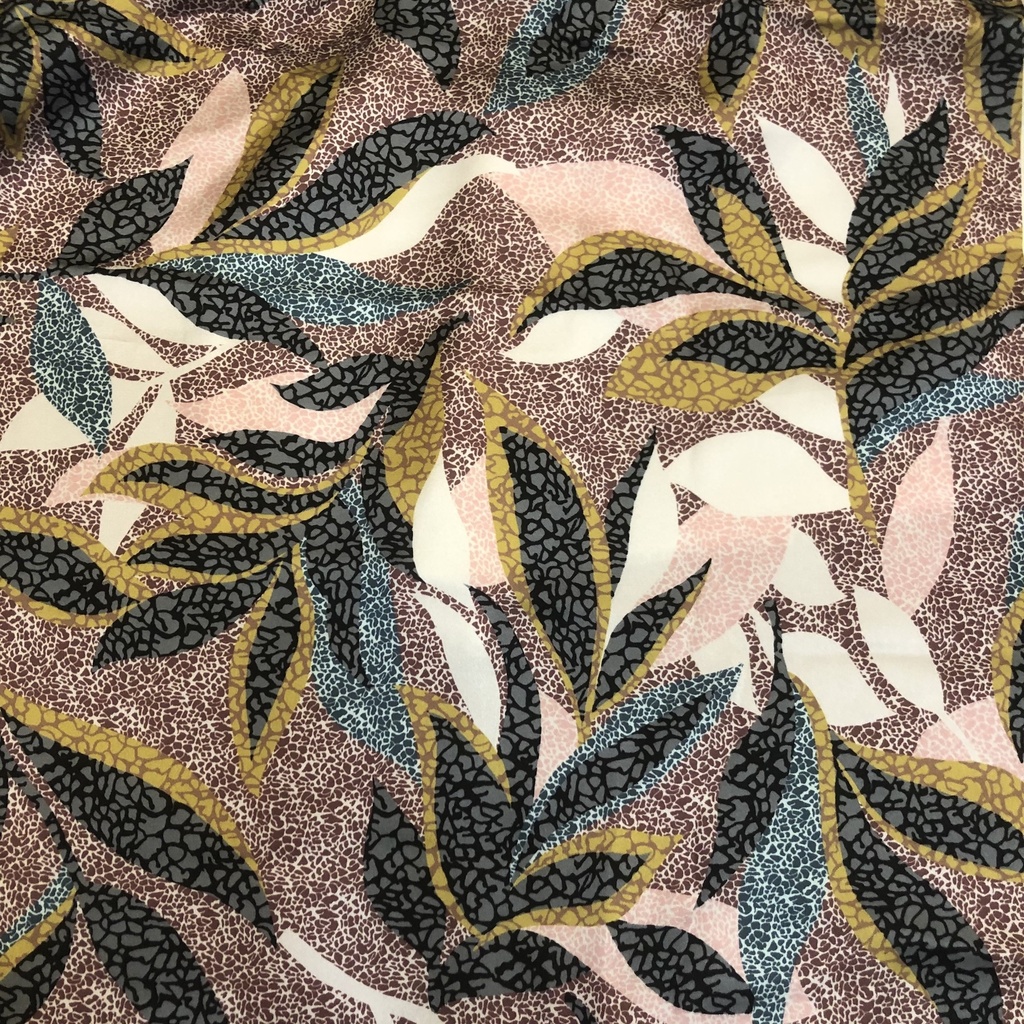 Leafy Brown Print On Korean Satin SS22L KSPL19