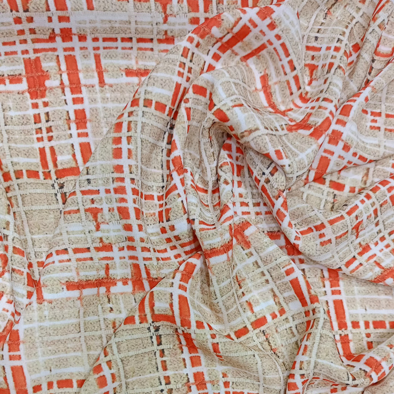 Orange Check Print On Royal Georgette (SS2N) RGPB109