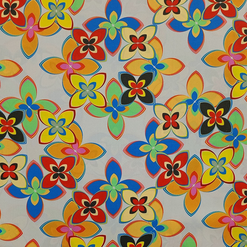 Abstract Flower Print On Korean Satin SS22N KSPB11