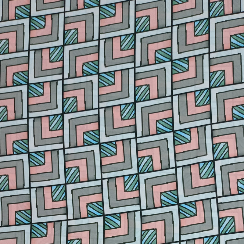 Pink Geometrical Box Print On Korean Satin SS2N KSPB69