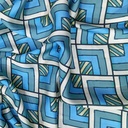 Blue Geometrical Box Print On Korean Satin SS2N KSPB70