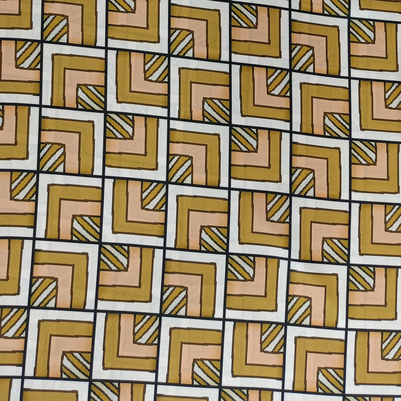 Brown Geometrical Box Print On Korean Satin SS2N KSPB71