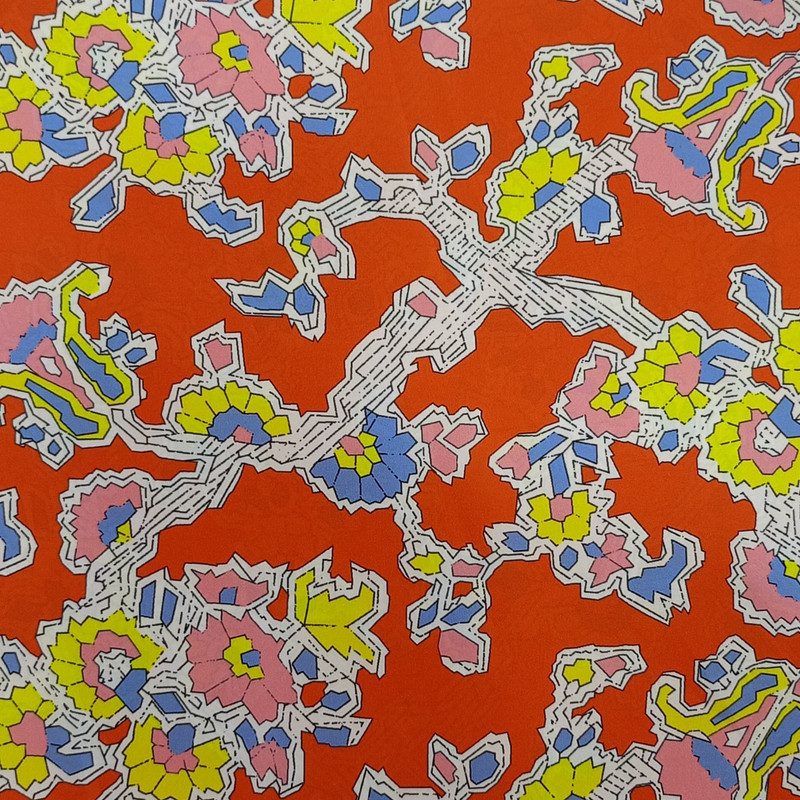 Orange Base Floral Print On Korean Satin SS22N KSPB93