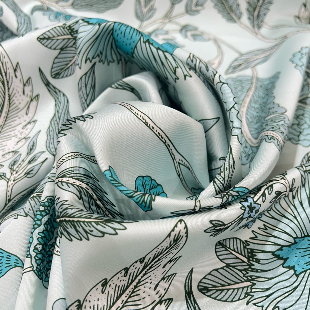 Sky Base Floral Print On Twill Satin (D#85C#2) TSPS34