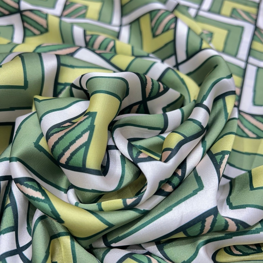 Green Geometrical Box Print On Twill Satin (D#91C#1) TSPS36