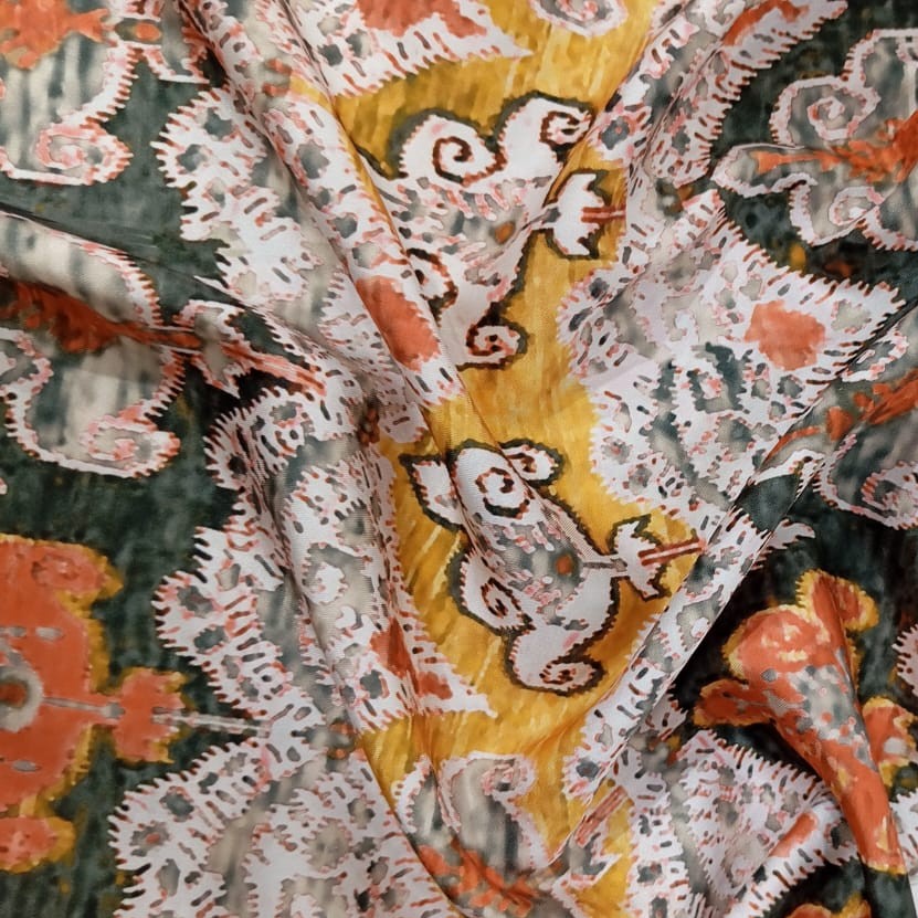 Silver Bohemian Print On Twill Satin (PA07C#3) TSPS46