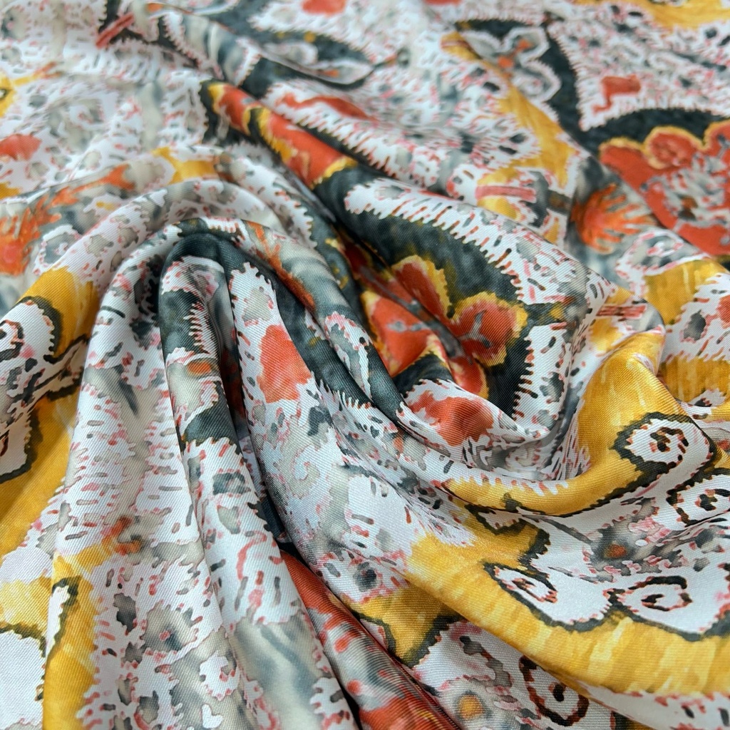 Silver Bohemian Print On Twill Satin (PA07C#3) TSPS46