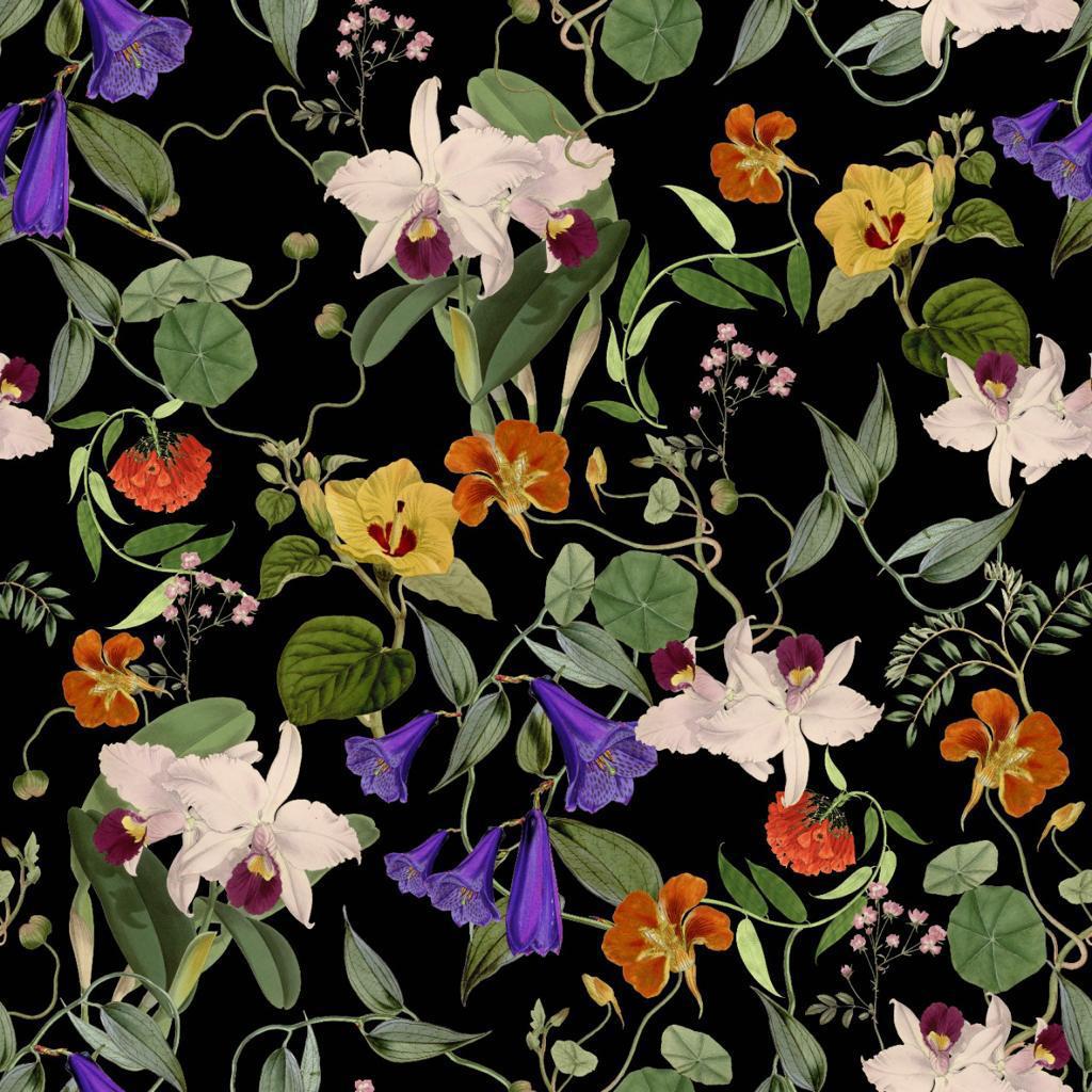 Red Base Garden Print On Korean Satin SS23N- KSPB120