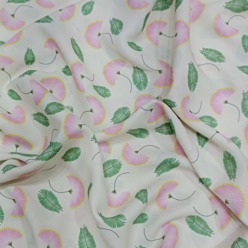 Pink & Green Leaf Print On Royal Georgette (SS22L) RGPL58