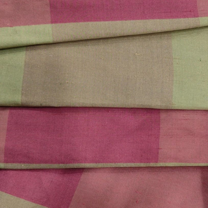 Dupion Silk -Red & Green & Cream-Check