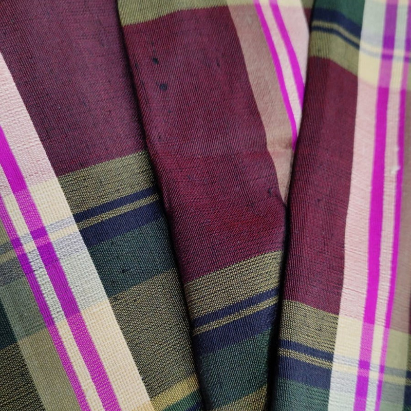 Dupion Silk Red & White Big Check