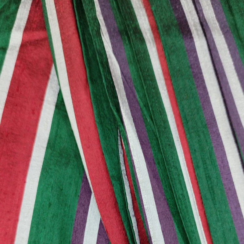 Raw Silk Dupion-Green & Red-Stripes