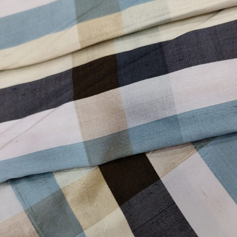 Dupion Silk -Black & White & Cream-Check