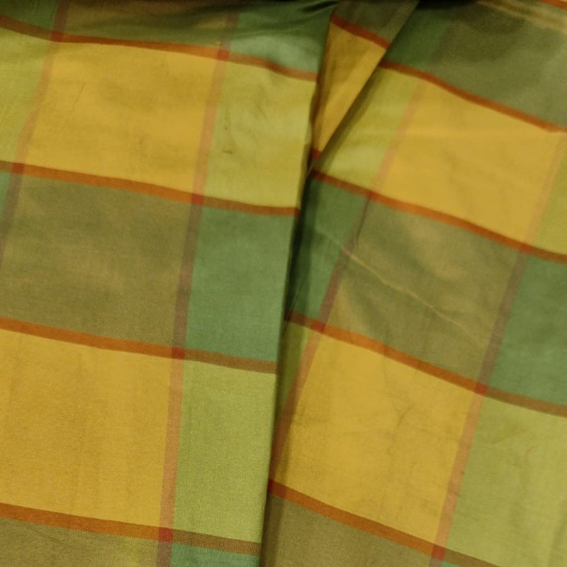 Silk Taffeta-Yellow & Green-Check