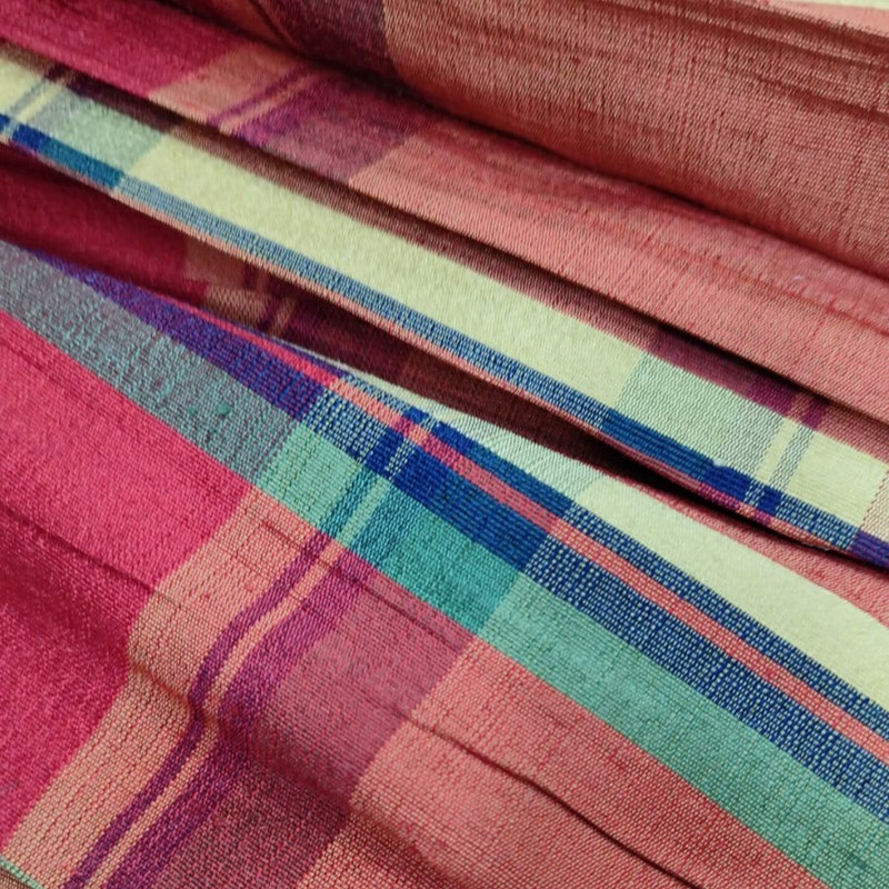 Dupion Silk -Red & Mahroon-Check