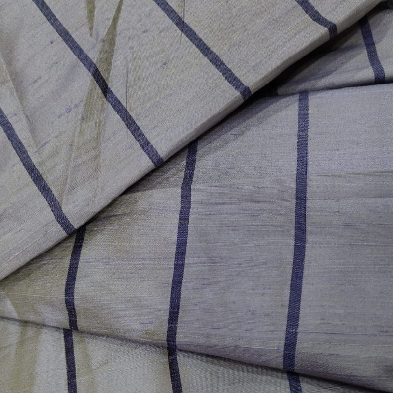 Raw Silk Dupion-White & Blue-Stripes