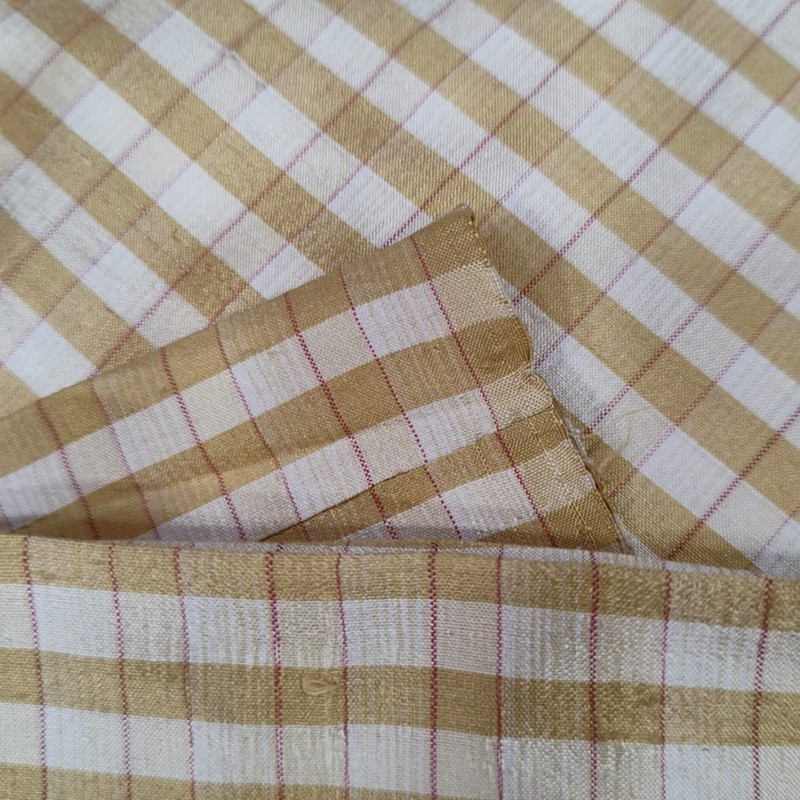 Dupion Silk -Cream & White-Check
