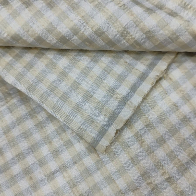Raw Silk Dupion-Grey & White-Check