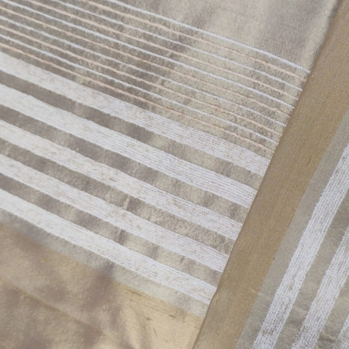 Dupion Silk -Cream & White-Stripes