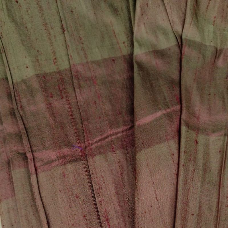 Raw Silk Dupion-Red & Green & Cream-Stripes