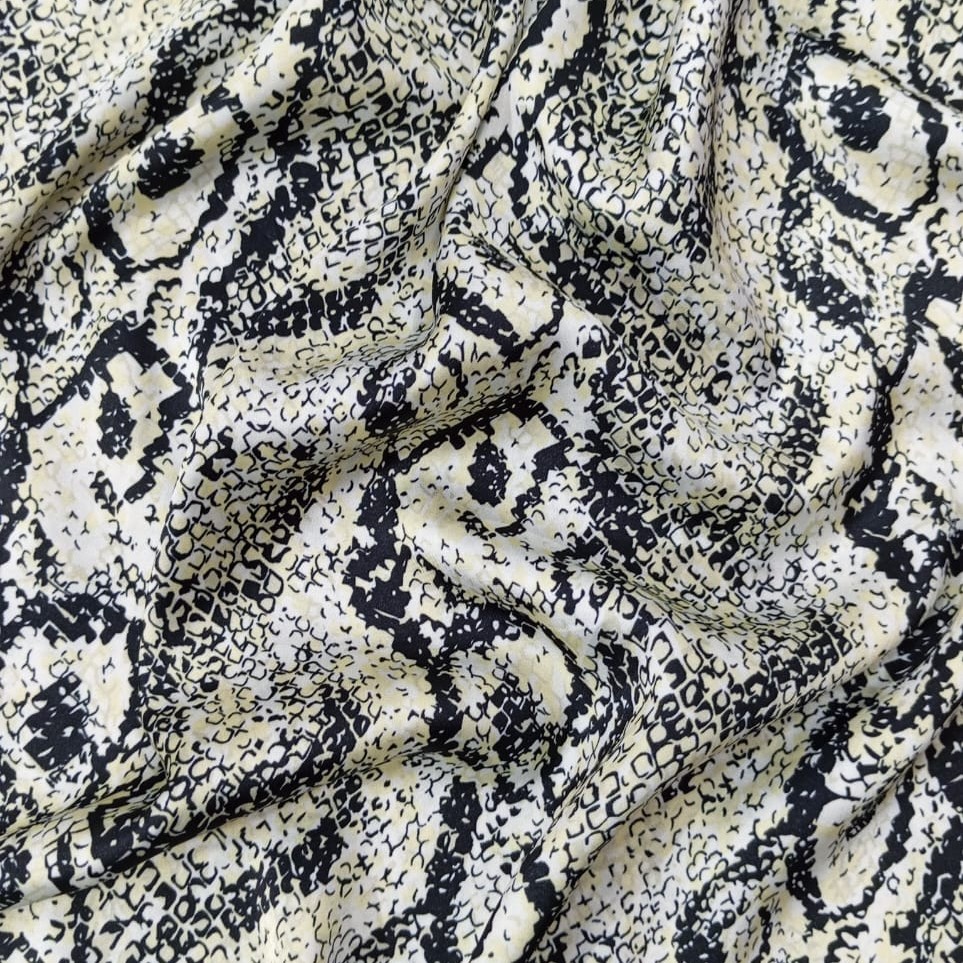 Black & Yellow Snake Print On Korean Satin S24 KSPS123