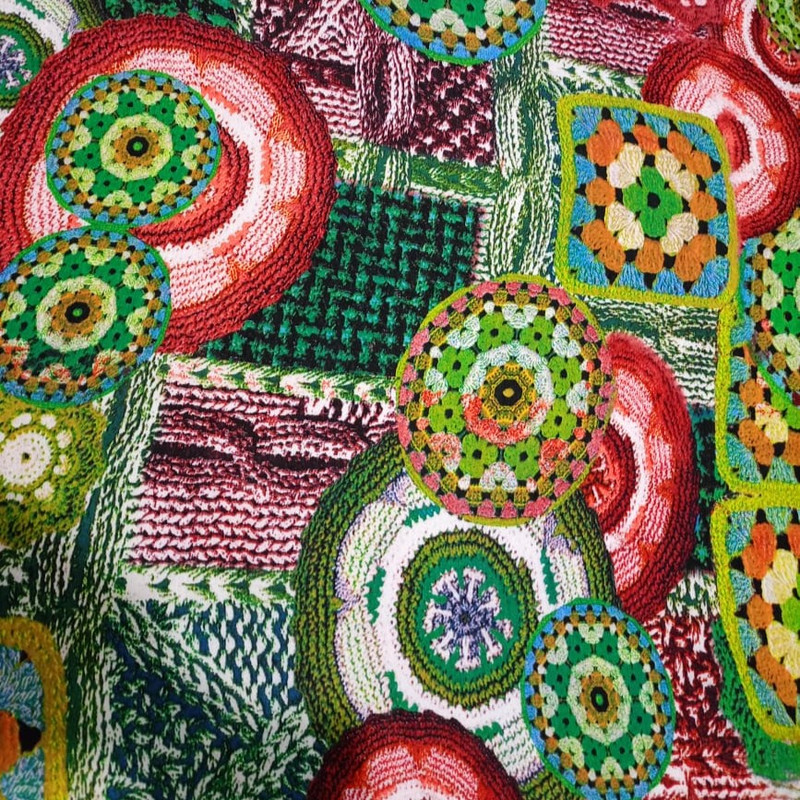 Green Crochet Print On French Rayon S23-FRPS10