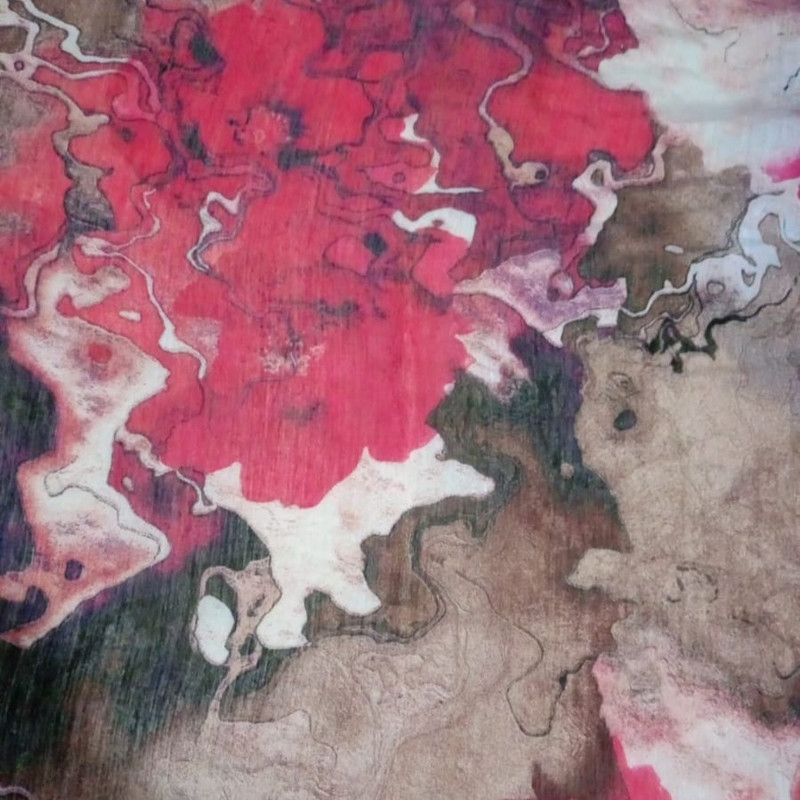 Red & Brown Abstract Print On French Rayon S23-FRPS08