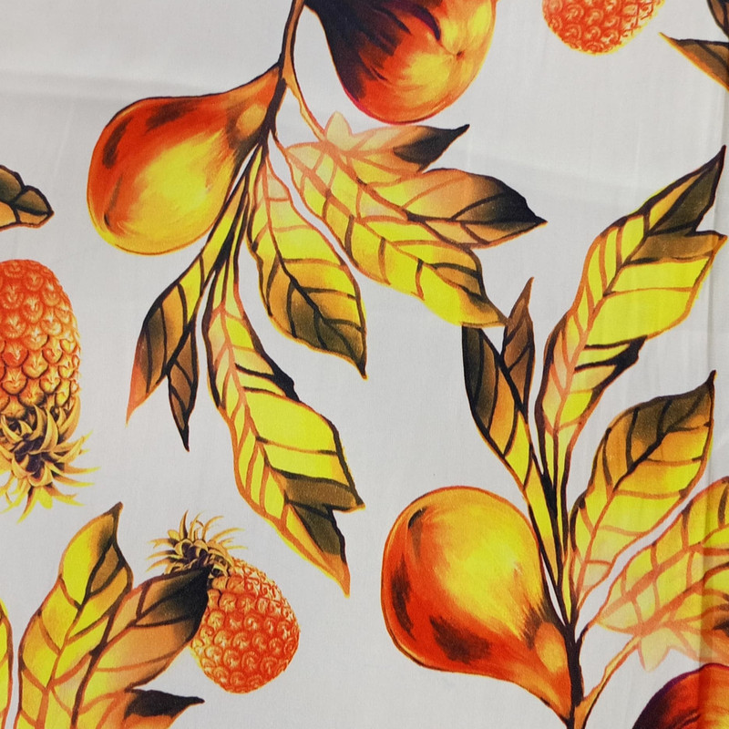White Base Pineapple Print On Korean Satin S24 KSPS125