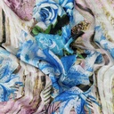 Blue Lilly Flower Print On Habutai Satin S24 HSPS41