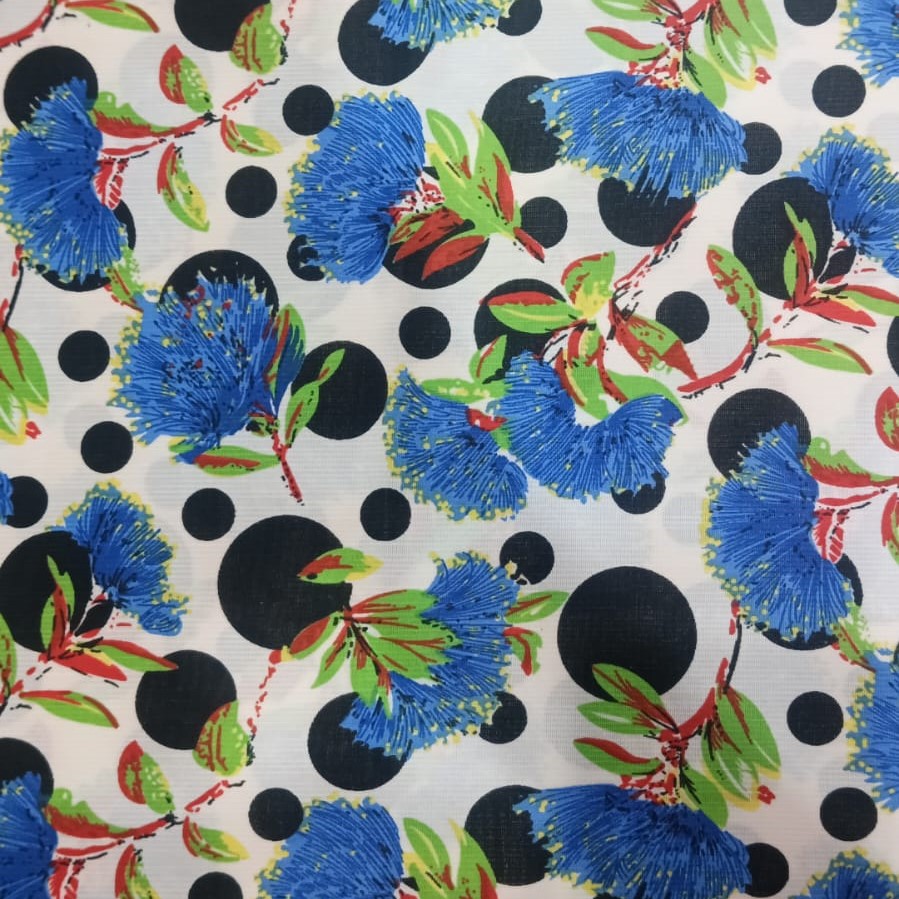 Blue Floral Print On Poly Knitted S24 PKPS01