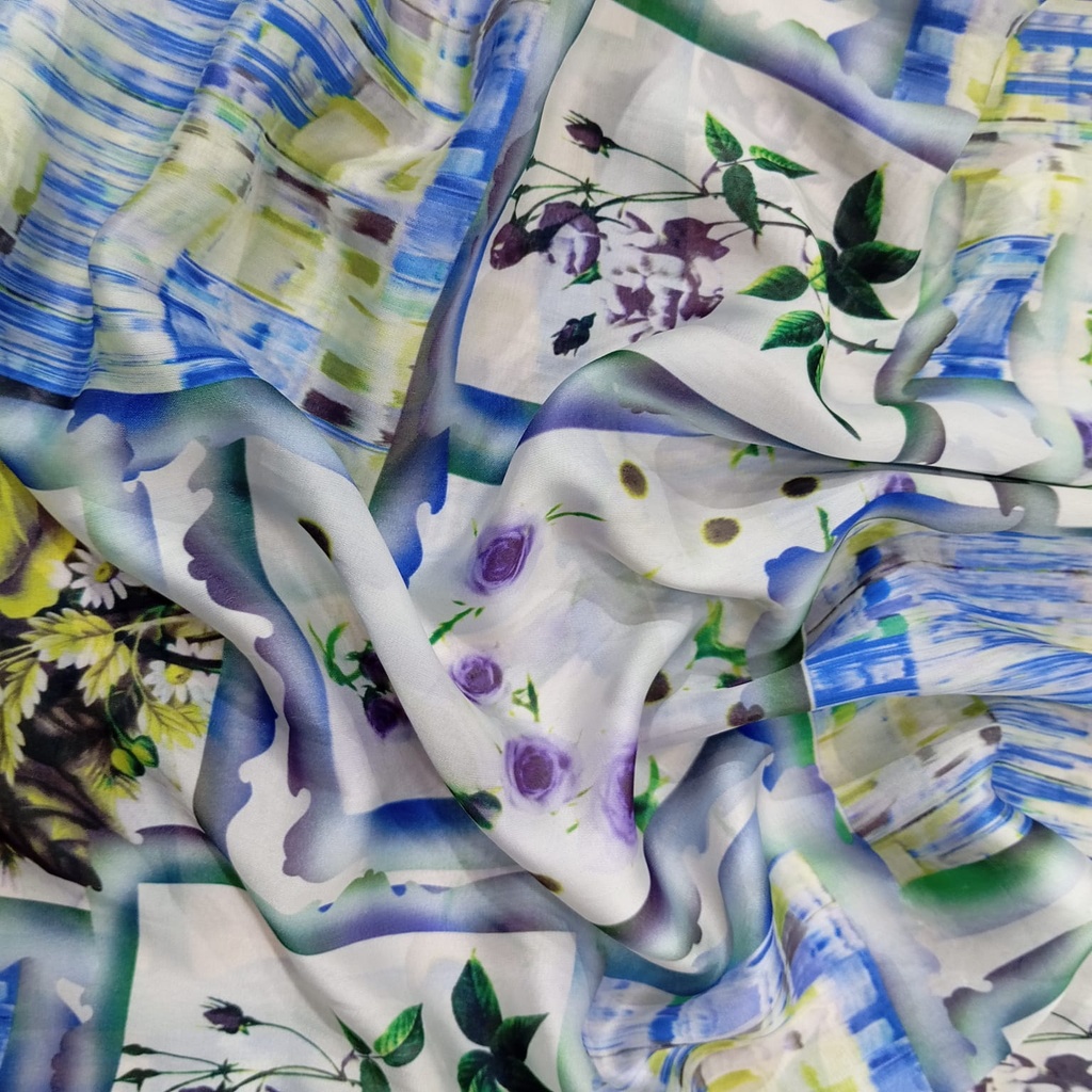 Window Flower Print On Habutai Satin S24 HSPS23