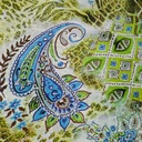 Green Base Blue Paisley Print On Habutai Satin S24 HSPS33