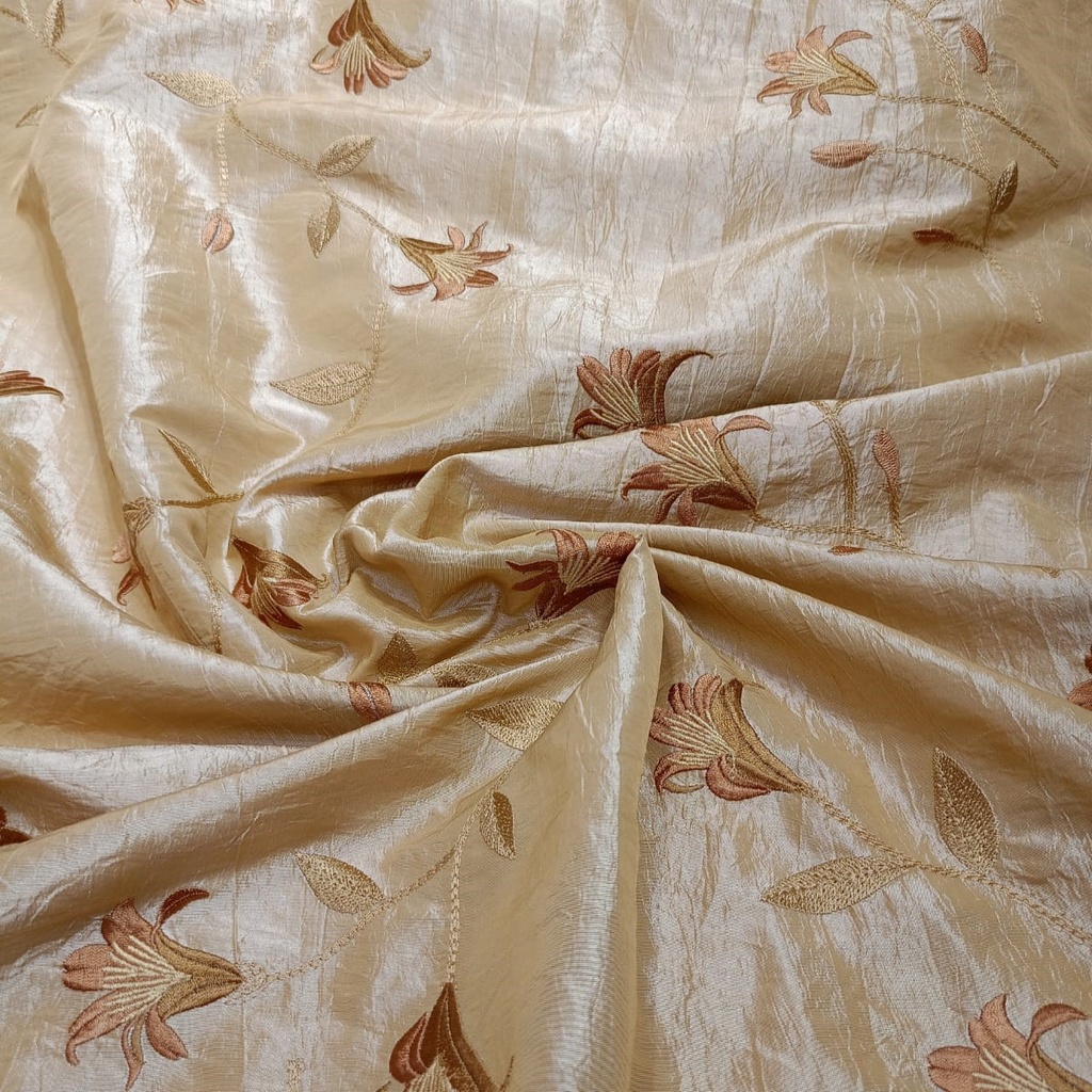 Lily Floral Prints On Embroidered Taffeta