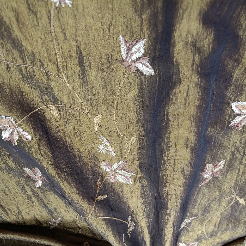 Tiger Lily Floral Prints On Embroidered Taffeta